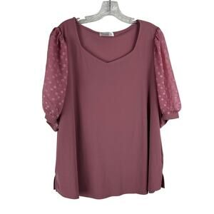 89th & Madison Pink Top Size 2X Puff Sleeve Swiss Dot Business Casual Workwear
